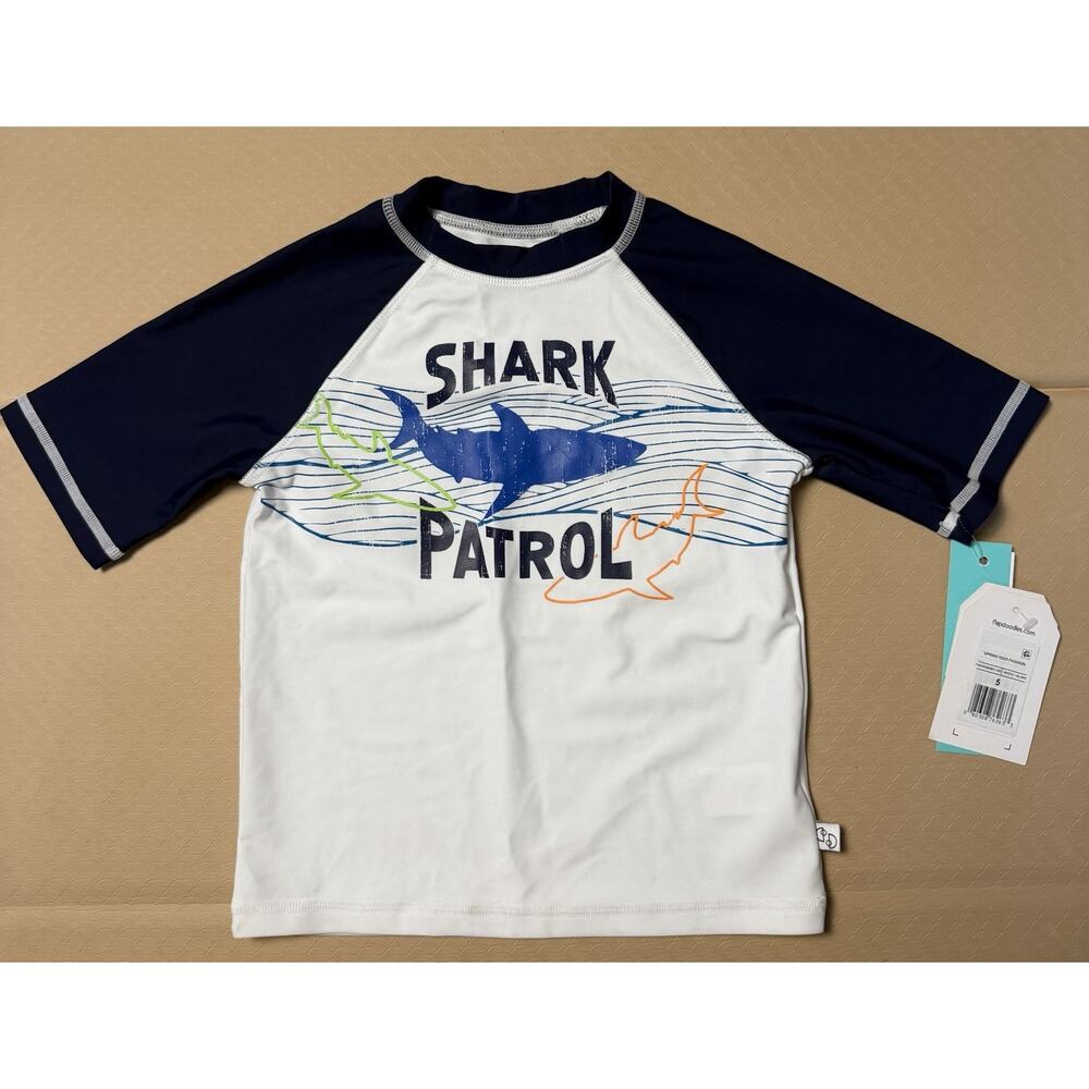 Flapdoodles Boy “Shark Patrol” Graphic UV Protection UPF 50+ Swim Shirt 5